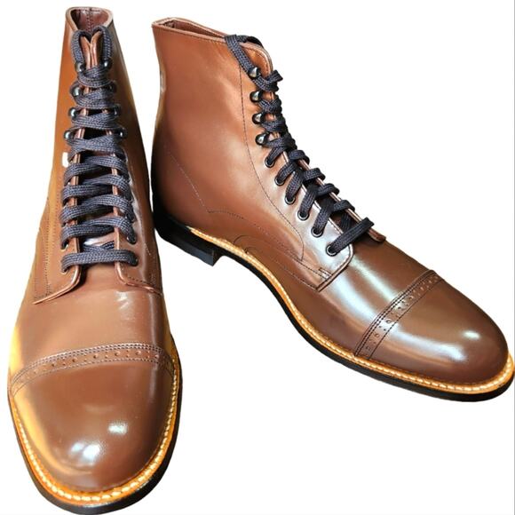 Stacy Adams Madison men's boots lace up brown leather size 10 NEW - Picture 1 of 12